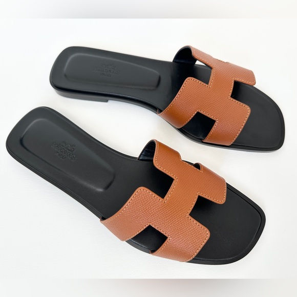 HERMES ORAN SANDALS IN NATUREL BROWN EPSOM LEATHER. SIZE 38 NEW - Picture 2 of 14